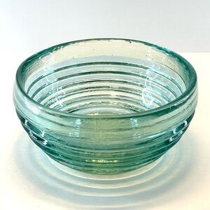 Vintage Art Deco Style Green Glass Ridged Bowl 5” x 2.5”